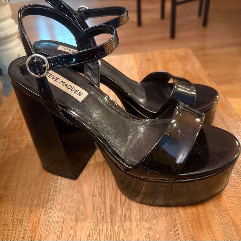 Steve Madden Black Patent Platform Heels goth vamp halloween